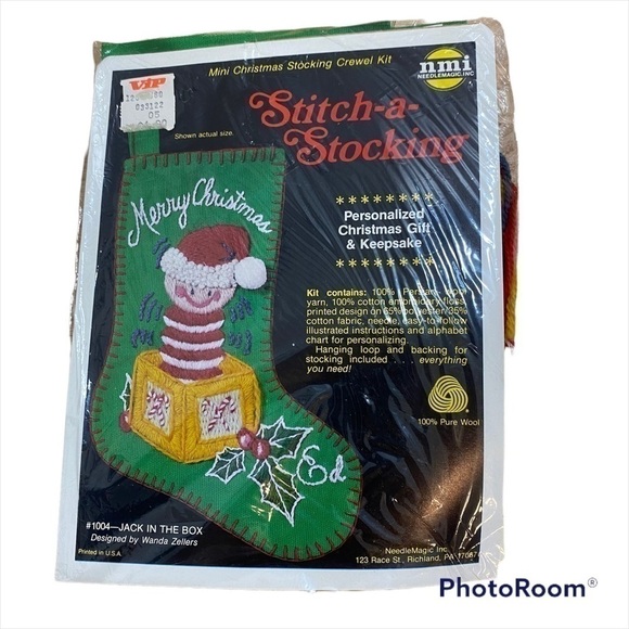 Vintage NMI Stitch a Stocking Craft Kit NEW 1004 Jack in the Box Pure Wool Green - Picture 1 of 6